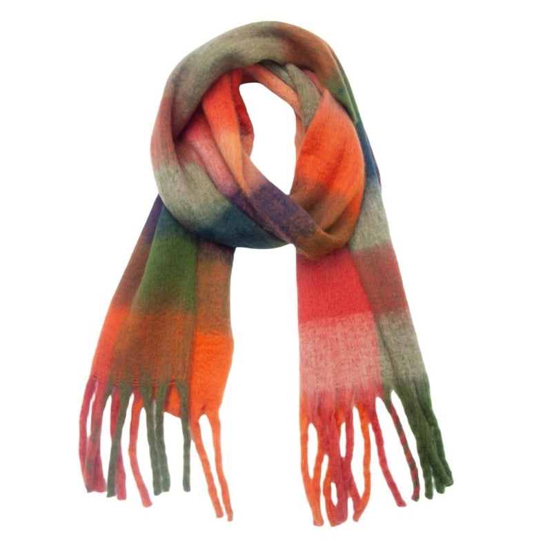 Hot New Autumn And Winter Men's And Women's Circle Yarn Coarse Tassel Plaid Scarf