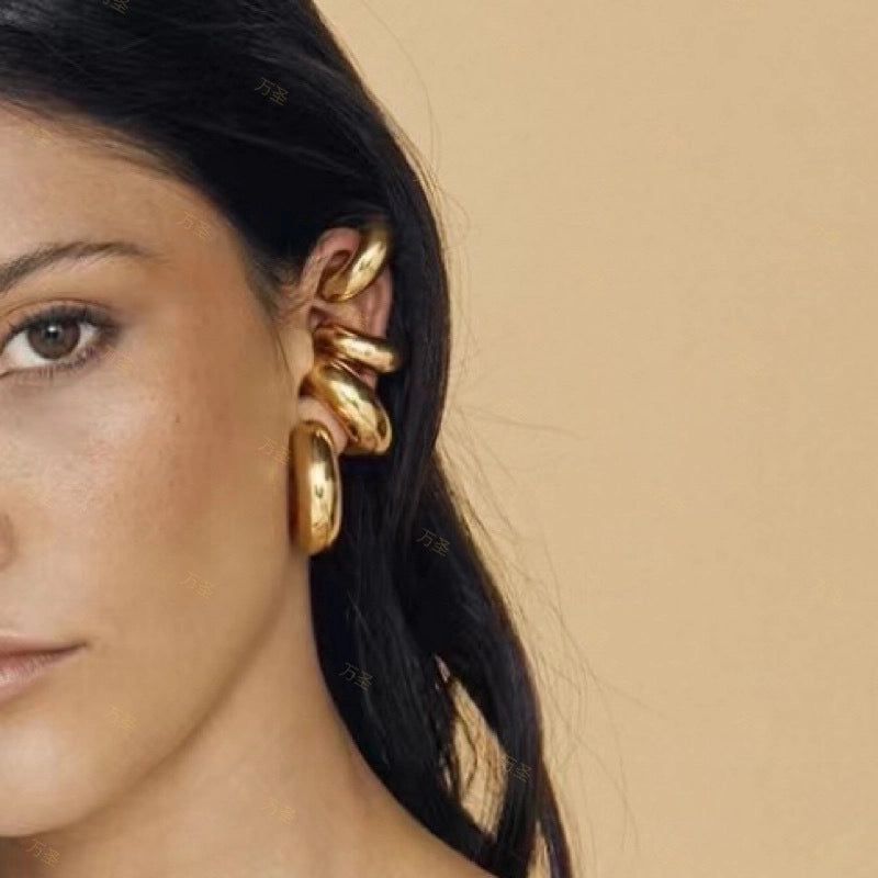 1 Piece Minimalist Solid Color Plating Stainless Steel Gold Plated Ear Cuffs