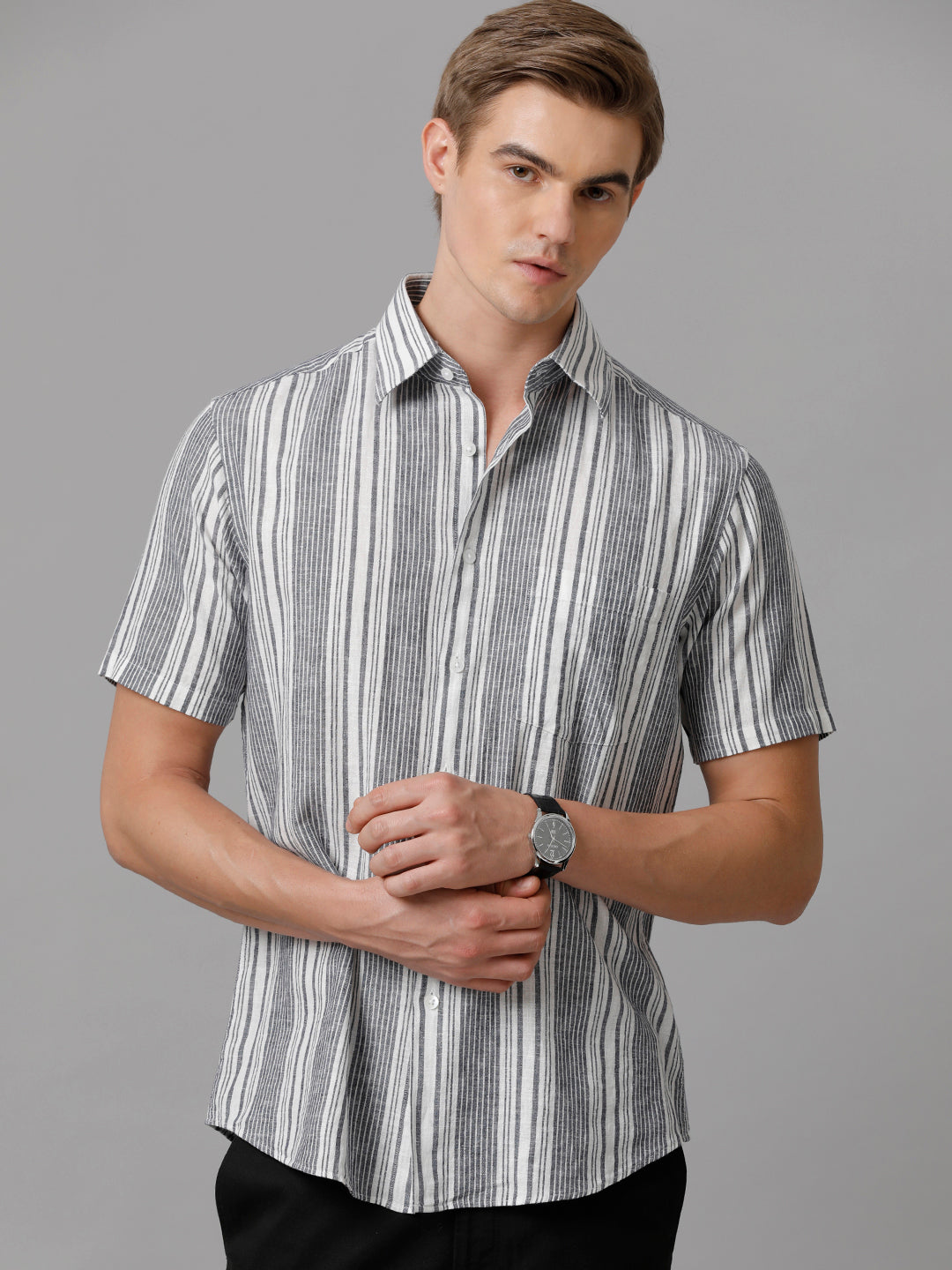 Men Striped Casual Grey Shirt (LUCIO)