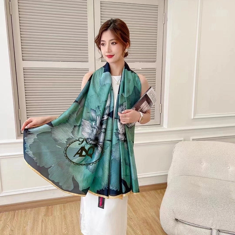 Women's Classic Style Flower Satin Printing Scarf