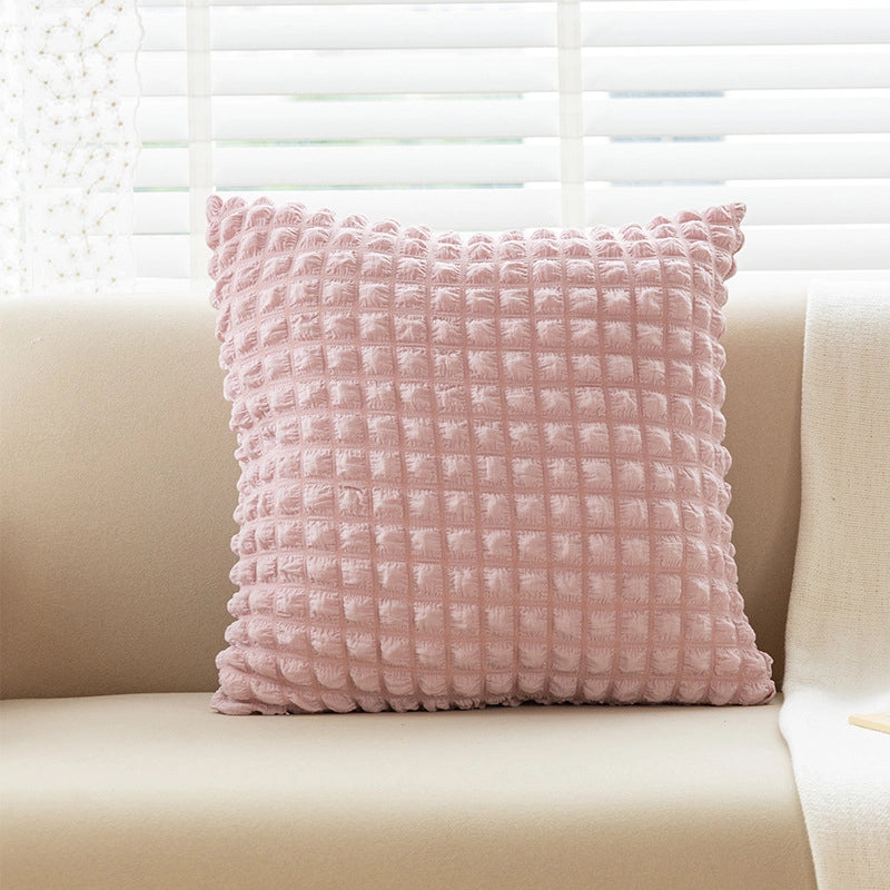 Cream Style Pillow Home Sofa Cushion Simple Solid Color Elastic Puff Plaid Pillow Case Bedside Pillow