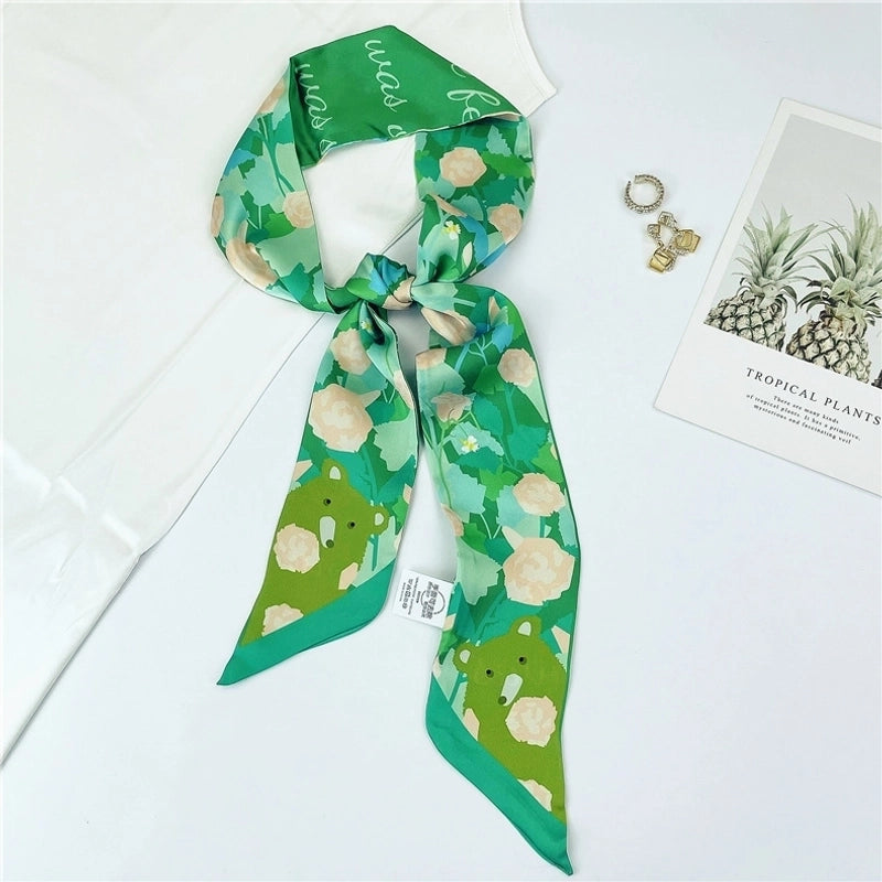 Women's Sweet Flower Satin Silk Scarves