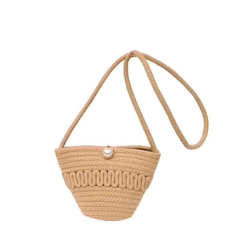 Women's Medium Straw Color Block Classic Style Shell String Straw Bag