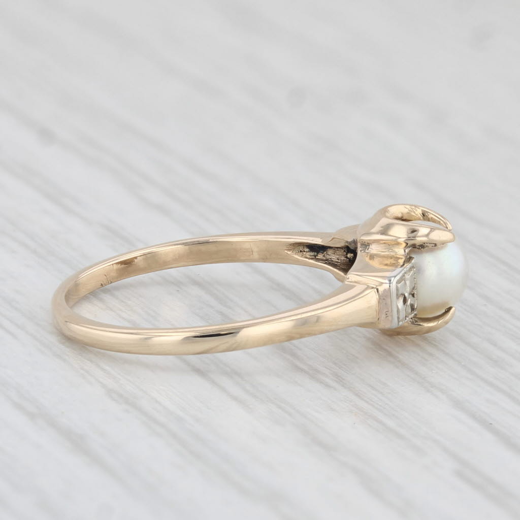 Vintage Cultured Pearl Solitaire Ring 10k Yellow Gold Size 6
