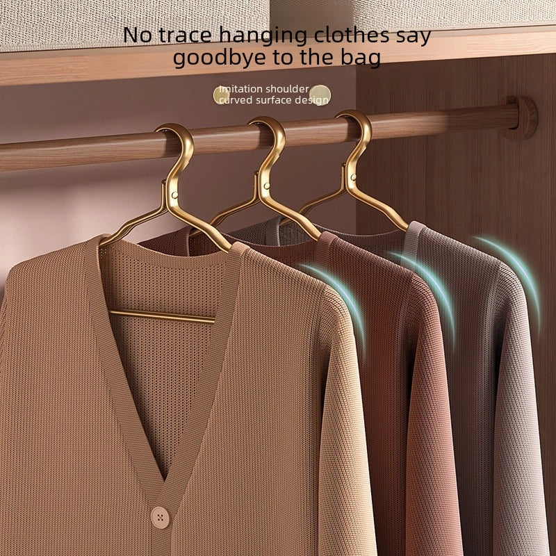Space Aluminum Alloy Hanger Household Hanging Clothes Seamless Clothes Support Anti-slip Anti-shoulder Angle Light Luxury Metal Adult Drying Rack