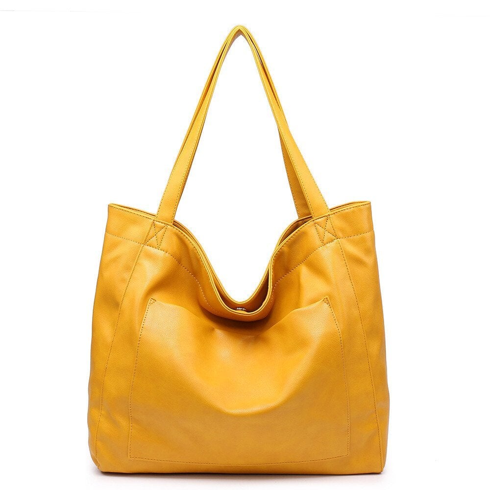 Women's Large Soft Leather Tote Bag With Pocket