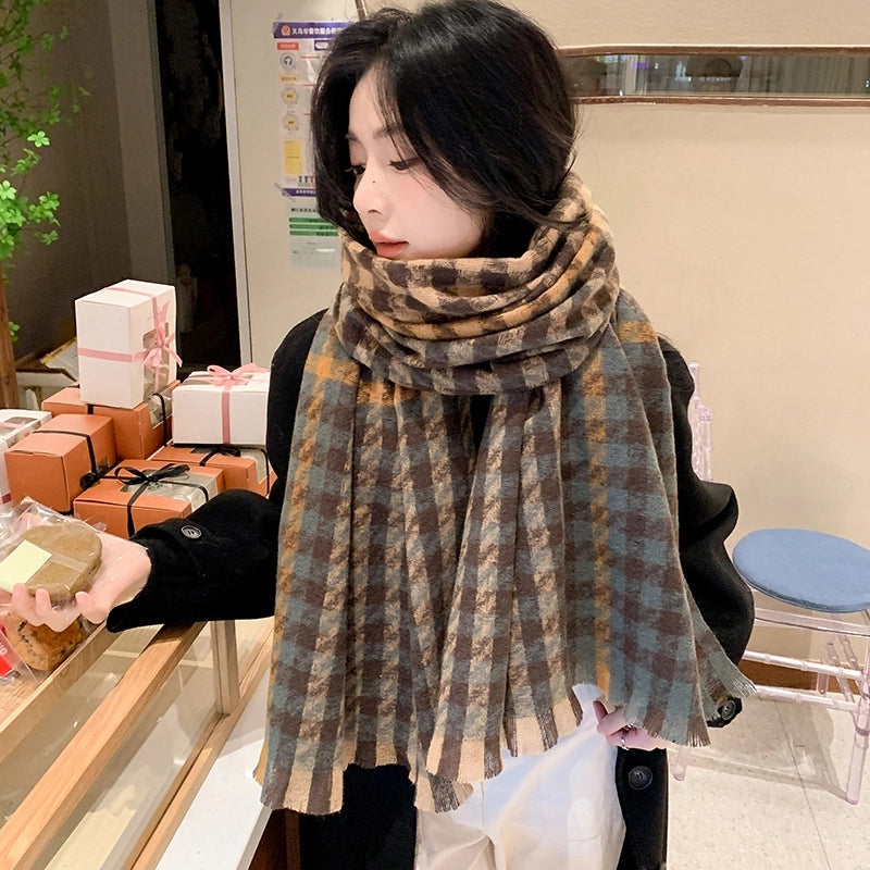 New Contrast Color  Scarf Women's Casual Fashion Texture Shawl National Fashion Warm Scarf