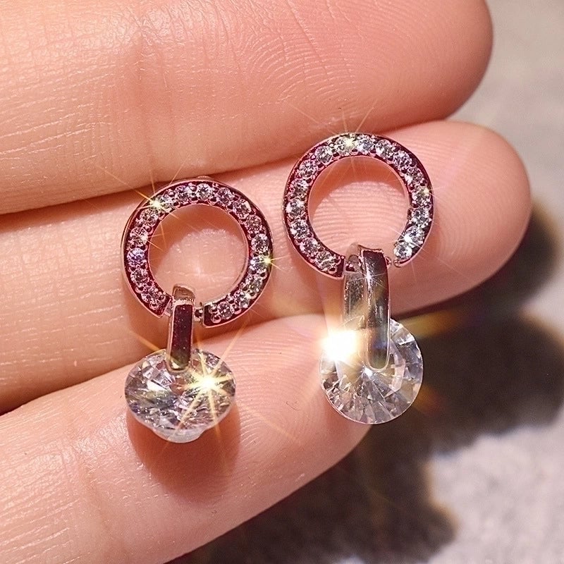 1 Pair Minimalist Round Inlay Copper Zircon Ear Studs
