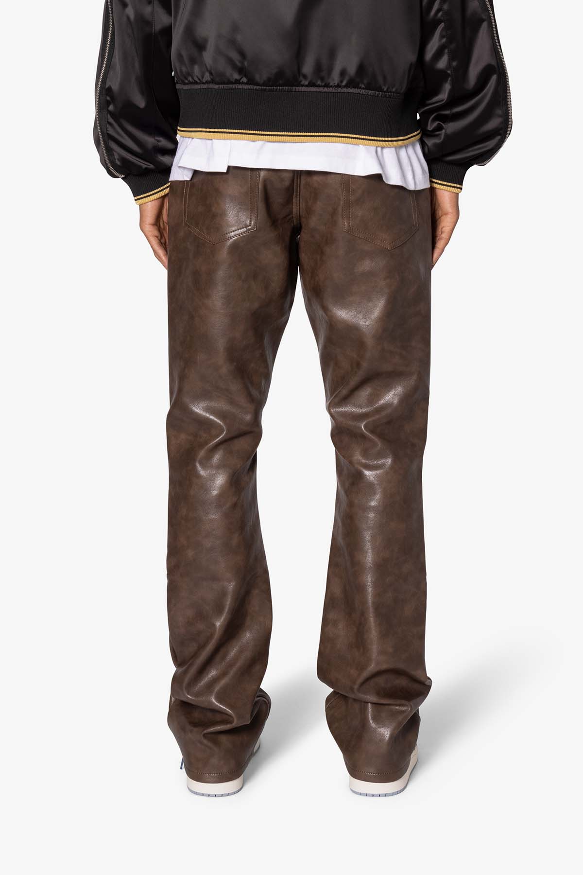 B702 Double Knee Leather Pants - Brown