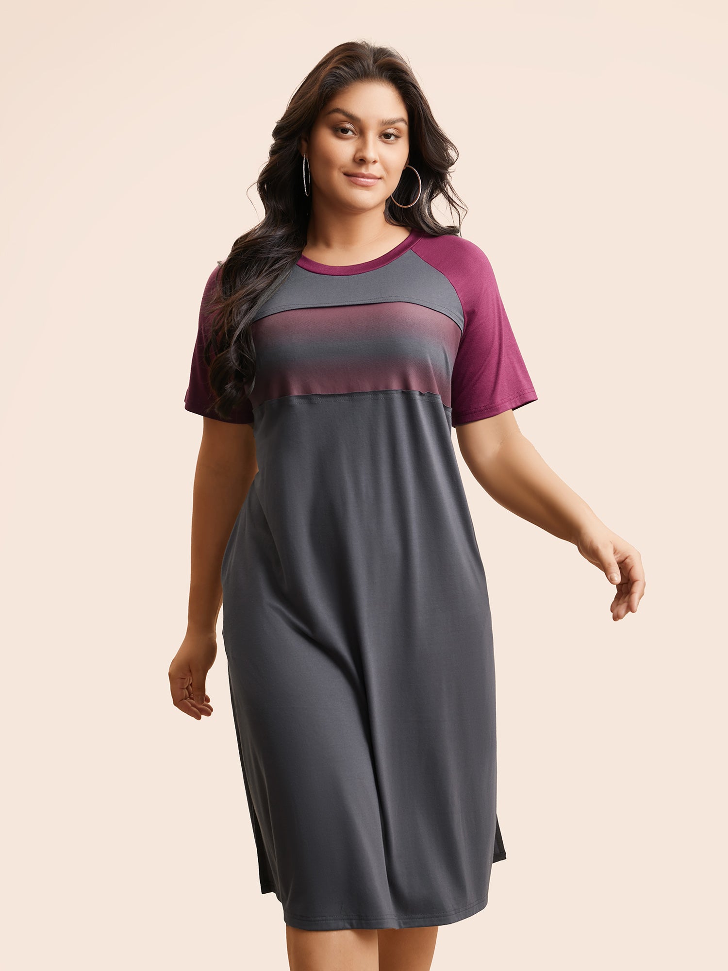 Ombre Contrast Patchwork Split Hem Dress