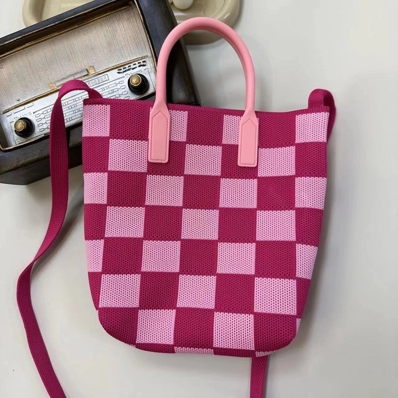 Women's Polyester Plaid Basic Streetwear Bucket Open Shoulder Bag Handbag Crossbody Bag