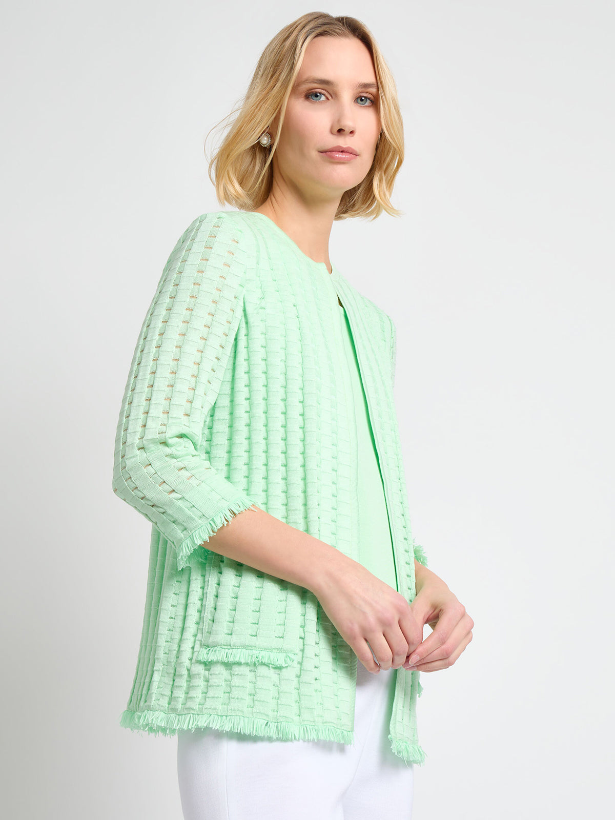 Heritage Fringe Trim Tonal Burnout Knit Jacket - True Fit