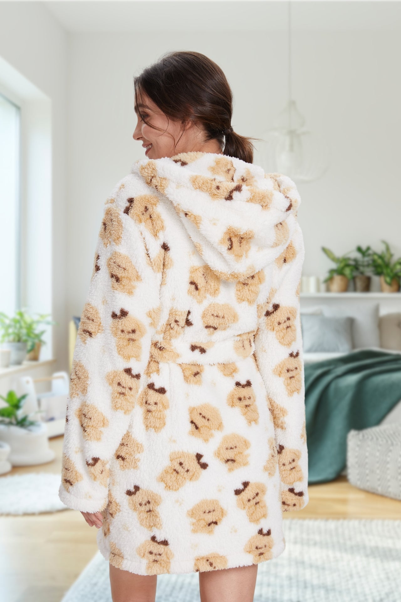 Plush Hooded  Robe Puppy Pattern