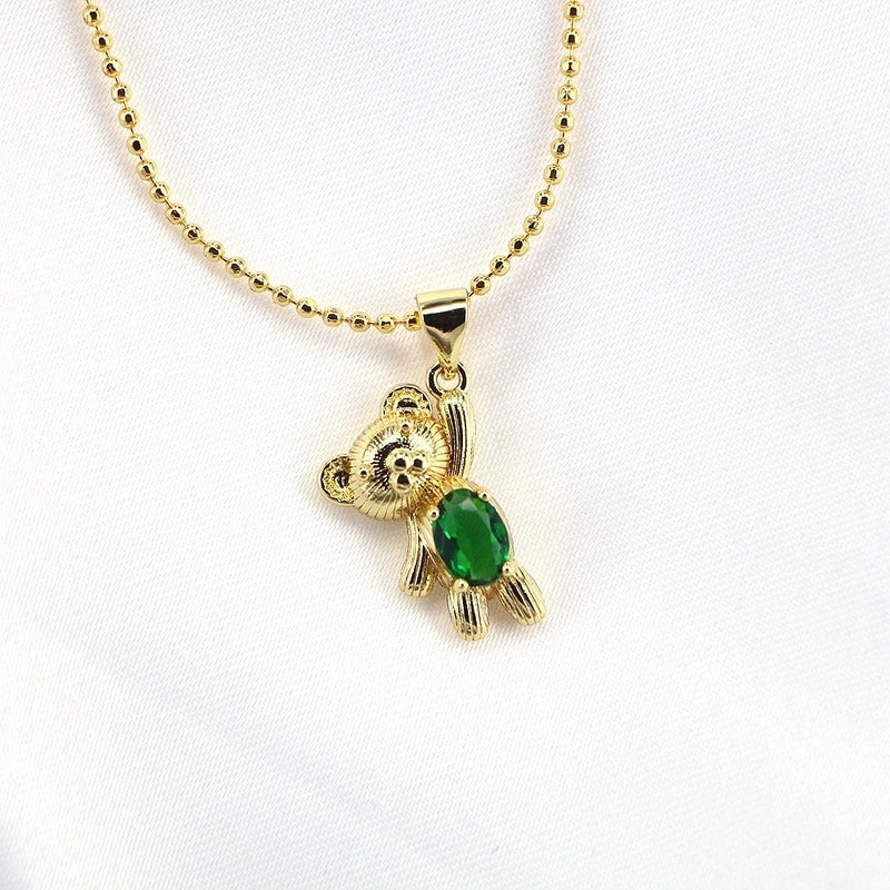 Fashion Simple Cute Copper Zircon Bear Colorful Gold-plated Clavicle Chain