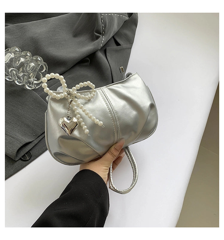 Women's Pu Leather Solid Color Streetwear Pillow Shape Zipper Crossbody Bag