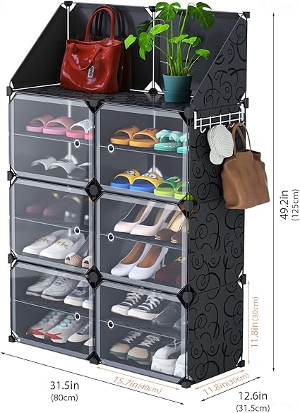 2 Column 7 Layer 6 Door Shoe Rack . Portable Plastic Shoe Rack with Door