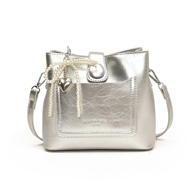 Women's Pu Leather Solid Color Bow Knot Streetwear Square Zipper Shoulder Bag Crossbody Bag