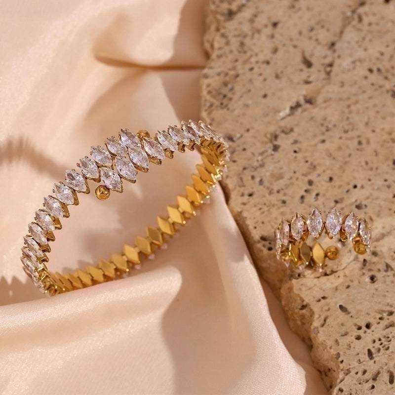 Minimalist Classic Style Water Droplets 304 Stainless Steel Zircon 18K Gold Plated Plating Inlay Rings Bracelets