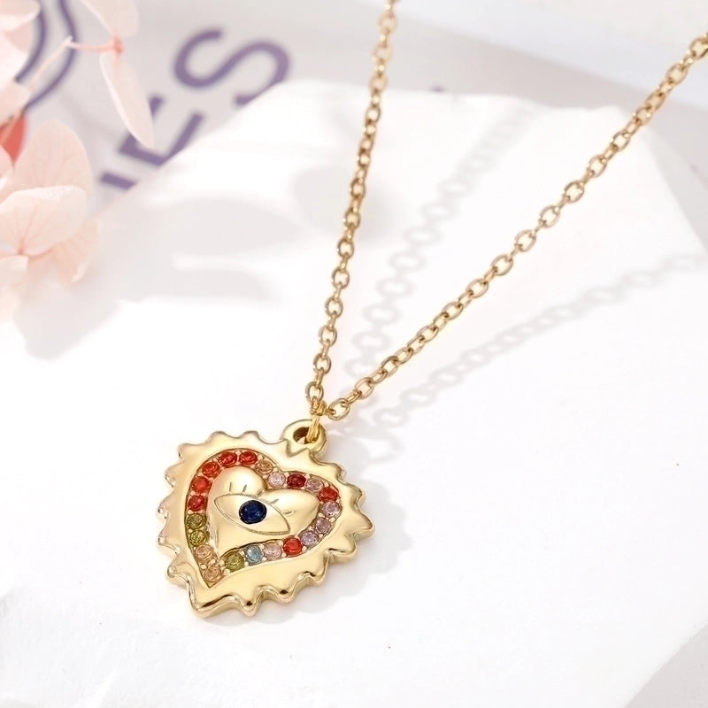 2 Pieces Ethnic Style Devil'S Eye  Heart Shape Stainless Steel Turquoise Rhinestones Inlay Pendant Necklace