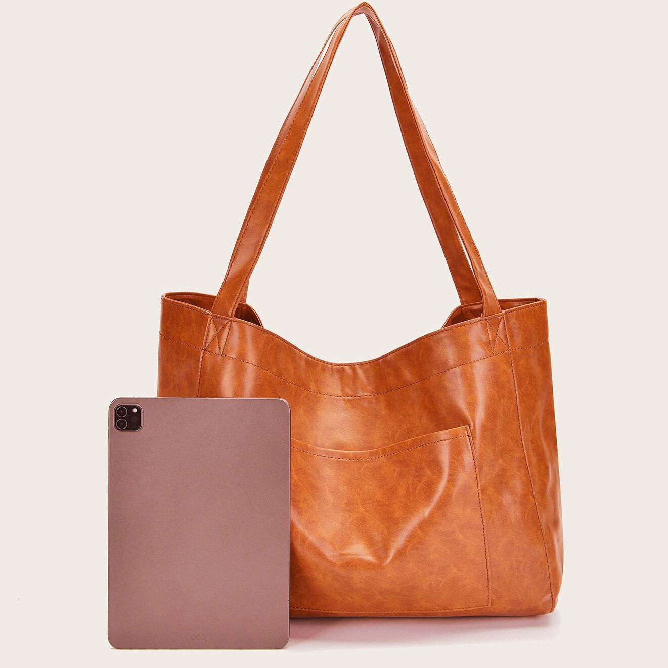 Women's Large Soft Leather Tote Bag With Pocket