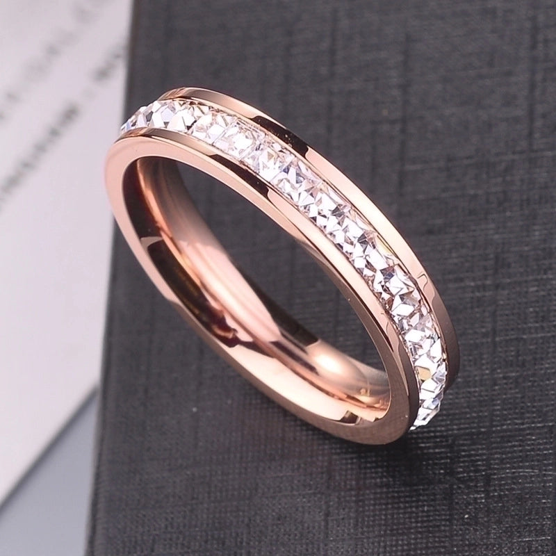 Minimalist Geometric Titanium Steel Inlay Rhinestones Rings 1 Piece
