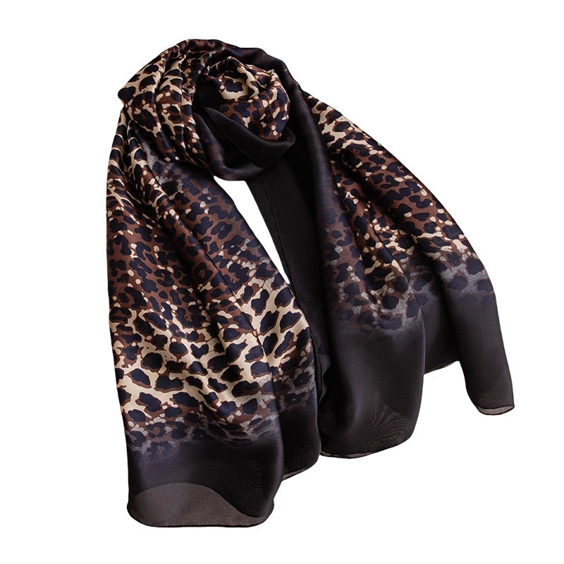 Women's Elegant Leaf Flower Leopard Polyester Silk Scarf