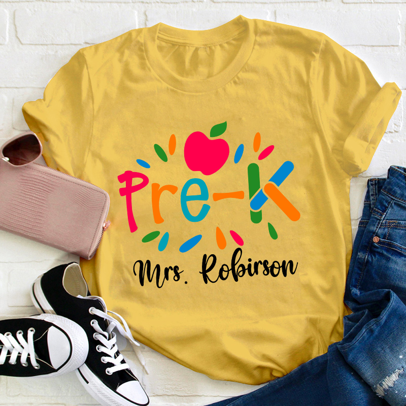 Personalized Grade And Name Apple Teacher T-Shirt