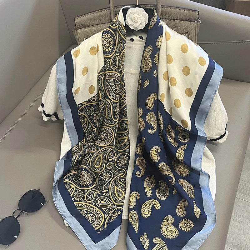 Women's Elegant Vacation Stripe Flower Polyester Silk Scarf