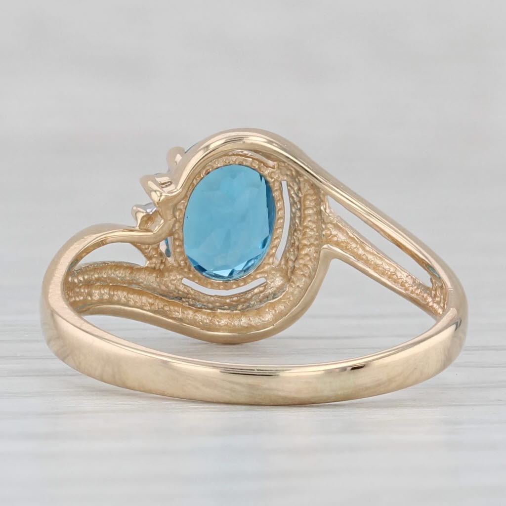 1.50ct Blue Topaz Oval Solitaire Ring 14k Yellow Gold Size 8.5 Diamond Accents