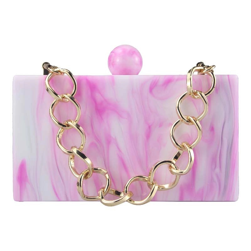 Pink Sky Blue Yellow Arylic Marble Square Evening Bags