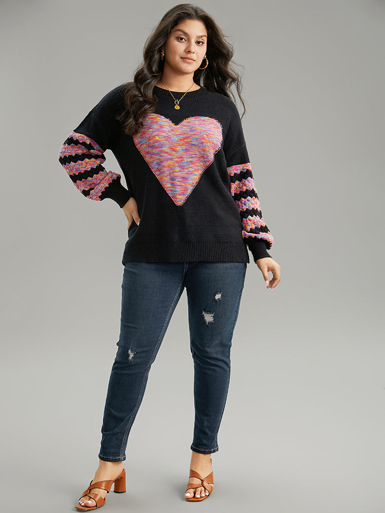 Heart Heather Patchwork Crew Neck Pullover