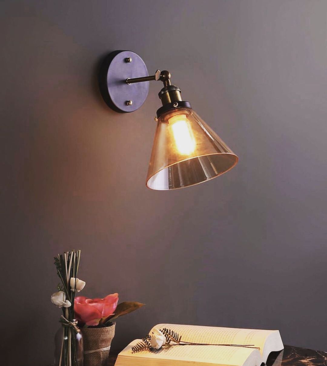 Vintage Amber Glass Wall Sconce