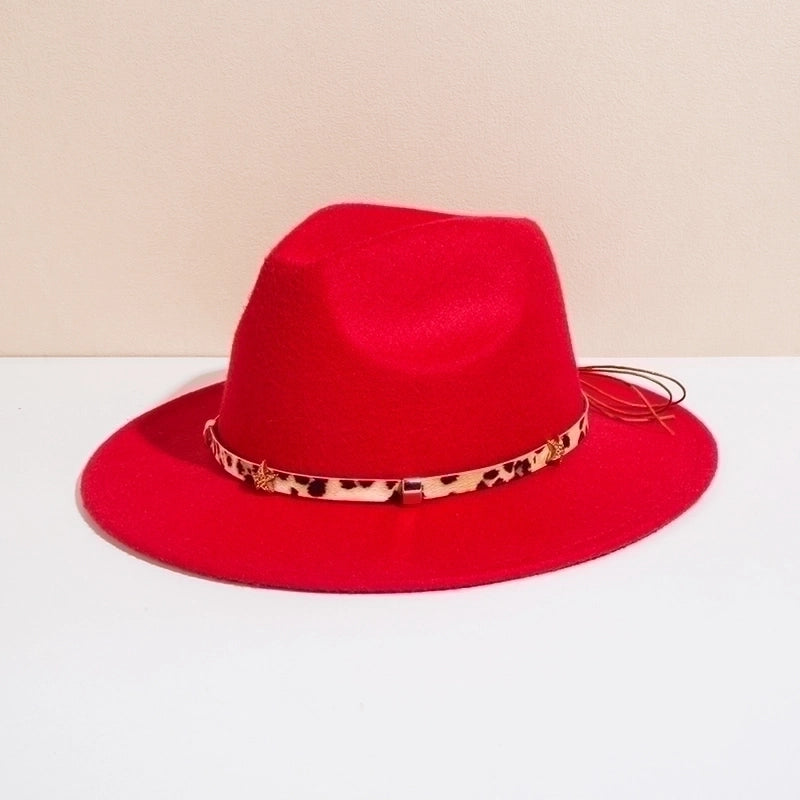 Unisex Basic Cowboy Style Solid Color Belt Buckle Wide Eaves Fedora Hat