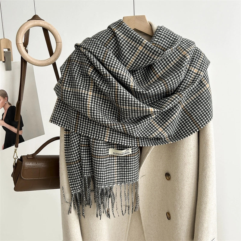 Women's Elegant Retro Plaid Imitation Cashmere Scarf