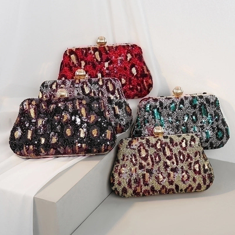 Red Black Gold Cloth Leopard Sequins Square Evening Bags