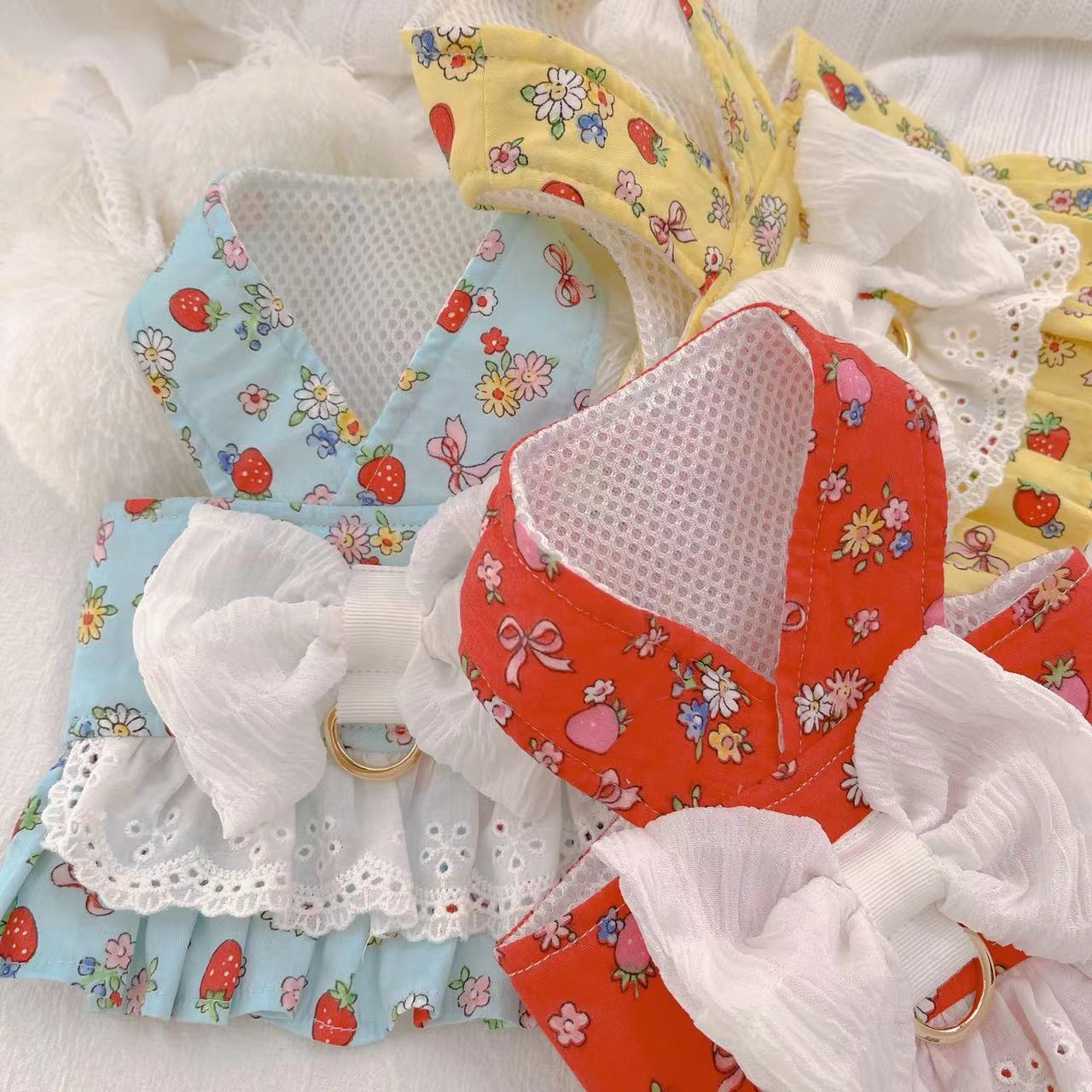 Fruit Printed Lace Bow Dog Harness&Leash