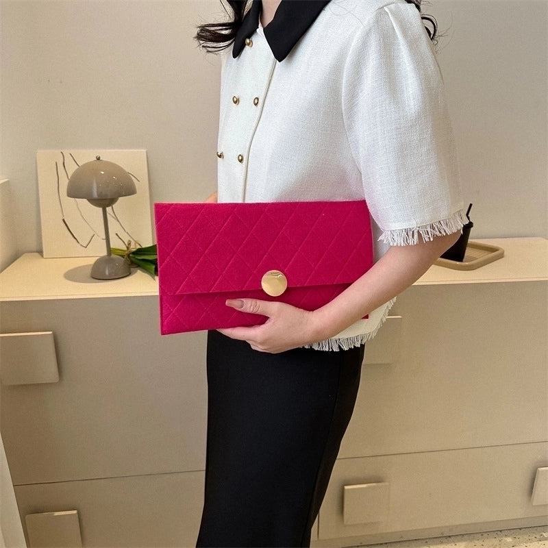 Black Rose Red Green Felt Solid Color Lingge Metal Button Square Evening Bags