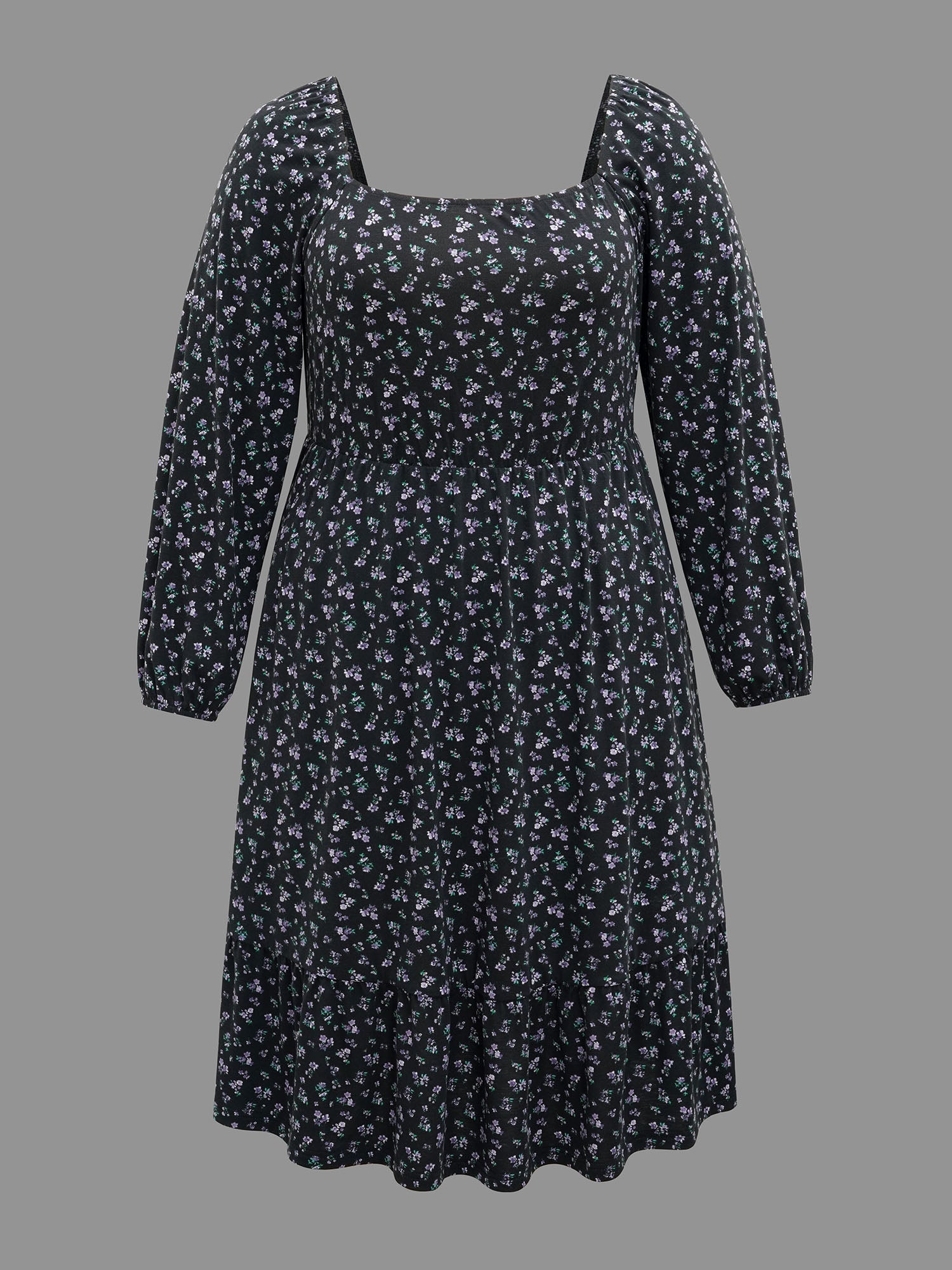 Square Neck Ditsy Floral Elastic Waist Dress