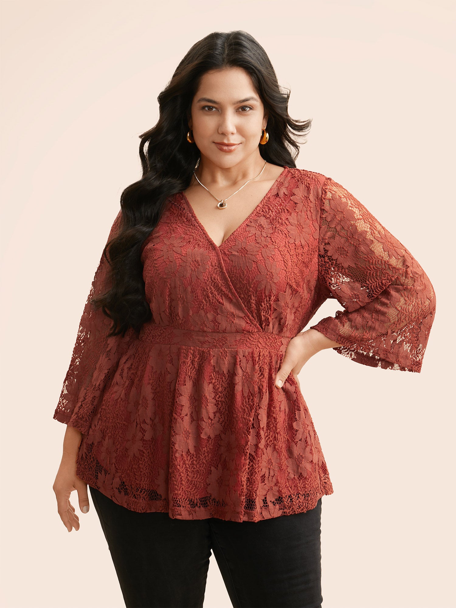 Crochet Lace Mesh Bell Sleeve Blouse