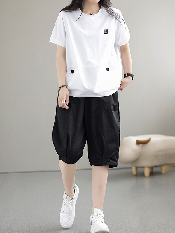 Loose Short Sleeves Split-Joint Round-Neck T-Shirts Tops