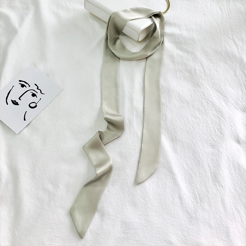 Solid Color Slender Narrow Silk Scarf Ribbon Tie Bag Handle Silk Scarf Tie Hair Small Ribbon Decoration Scarf Hair Belt Scarf