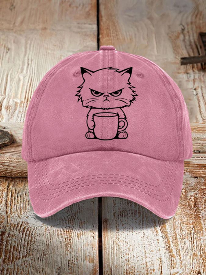 Cat Coffee Print Sun Hat