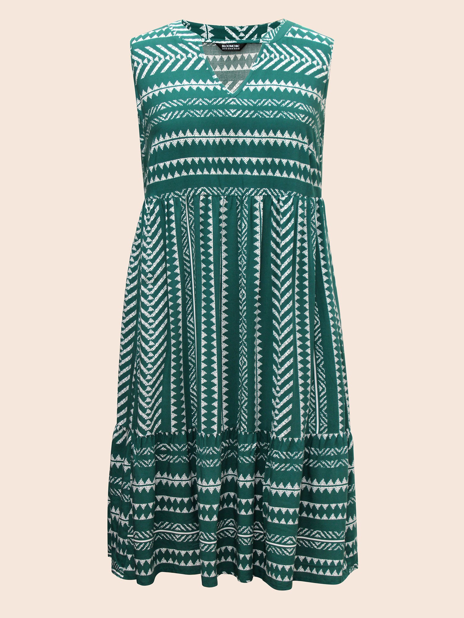 Striped Geometric Pocket Ruffle Hem Sleeveless Tank Dress