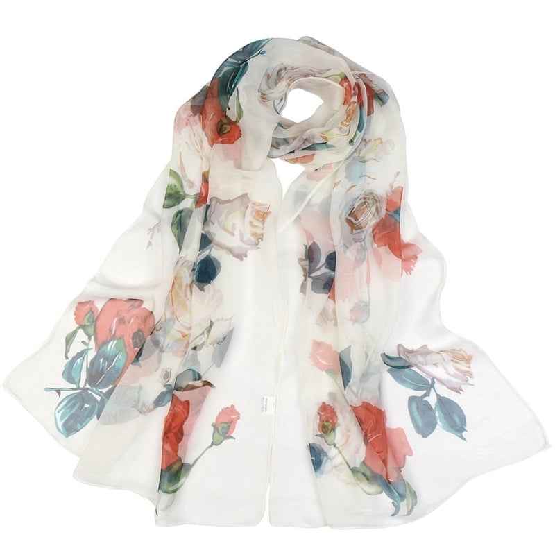 Women's Elegant Flower Georgette Printing Cotton Linen Scarves