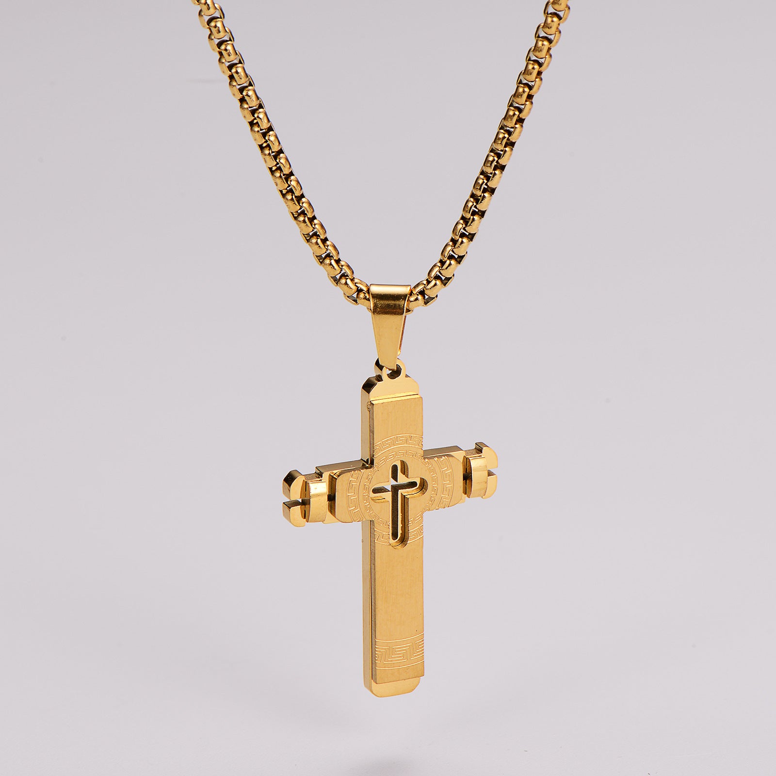 Amlins Stainless Steel Necklace Hollow Simple Engraving Pendant