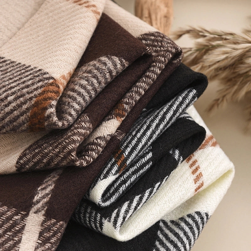 Women's Retro British Style Plaid Imitation Cashmere Tassel Scarf