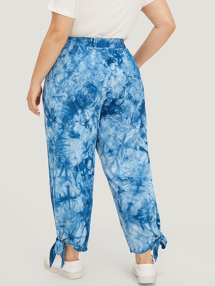 Tie Dye Pocket Cut Out Knotted Hem Pants