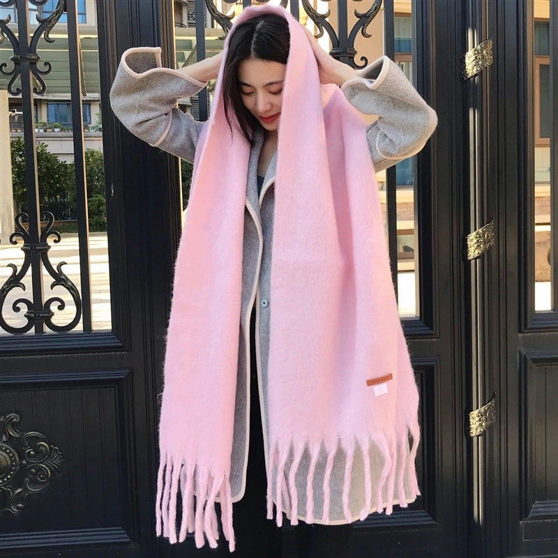 Women's Minimalist Solid Color Polyester Tassel Scarf