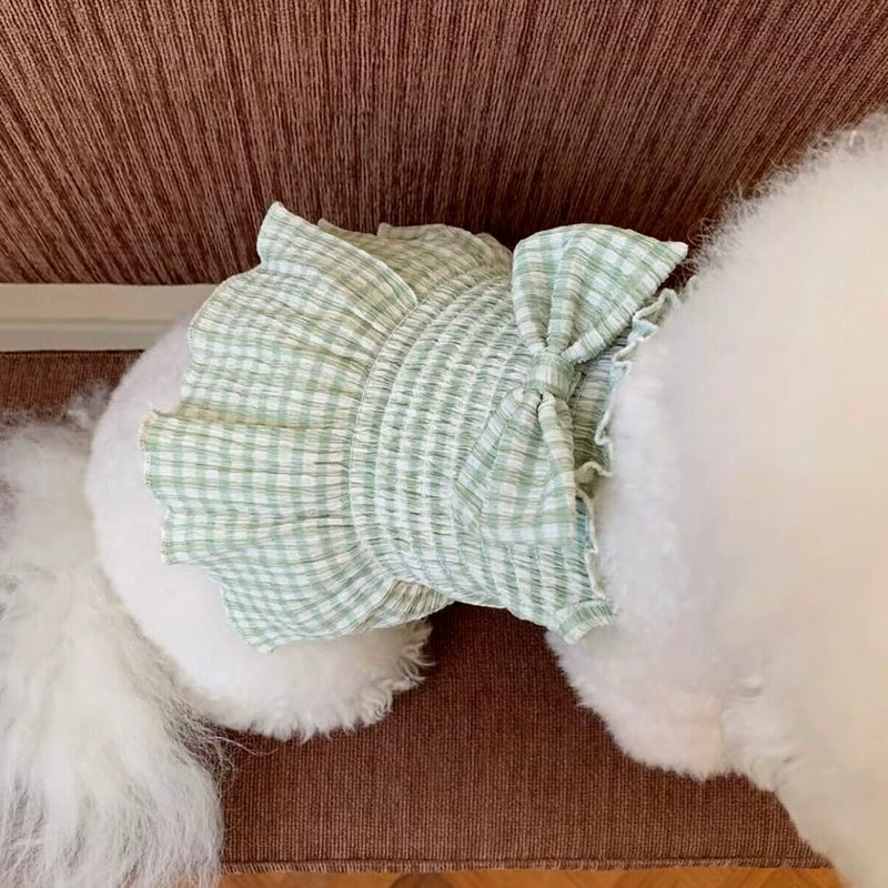 Plaid Bowknot Breathable Dog Cat Dress