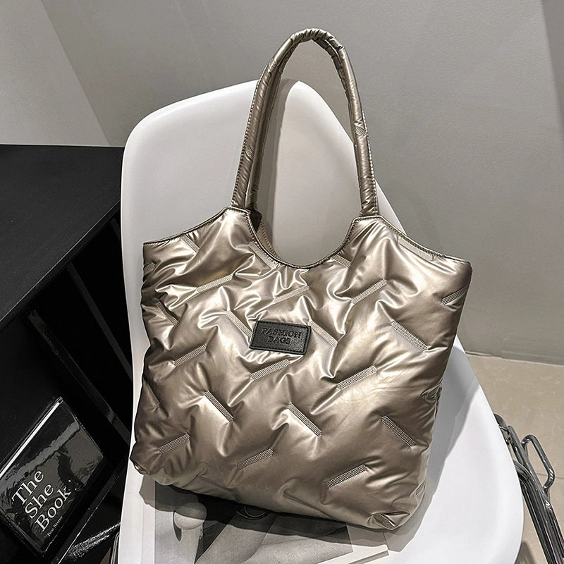 Women's Down Solid Color Classic Style Sewing Thread Square Zipper Shoulder Bag